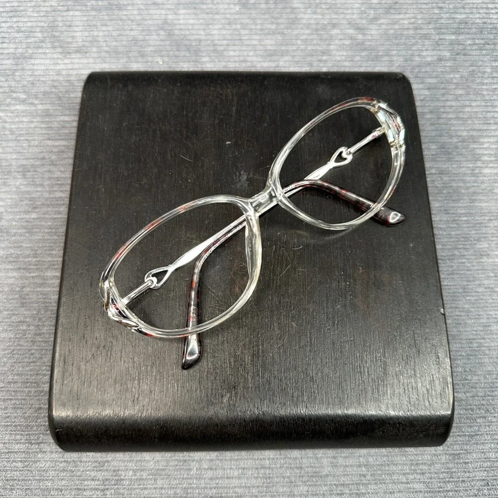 Zyloware Vintage Clear Cat Eye Eyeglasses Silver Metal Tortoise Temples 144